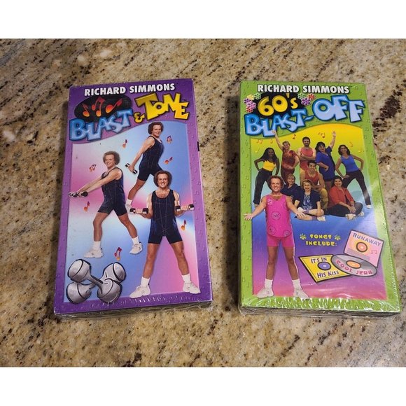 Lot of 2 VHS Tapes Richard Simmons 60s Blast-Off & Blast & Tone New/sealed - Picture 1 of 5